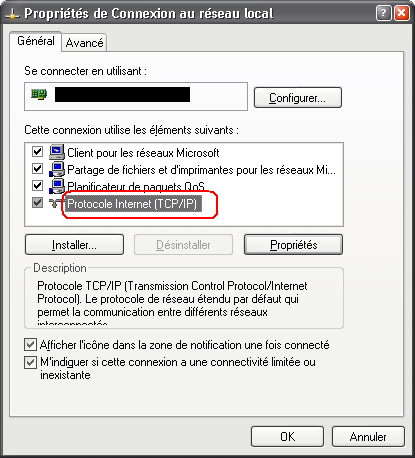 Param&egrave;tre de connexion