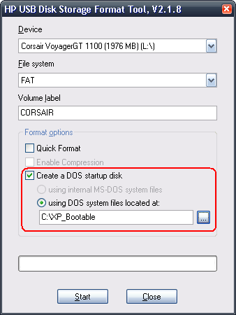 Configurer HP USB Storage Format