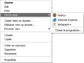 Un exemple de menu Ouvrir avec...