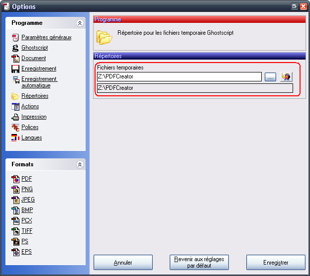 Modifier le cache d&acute;impression de PDF Creator