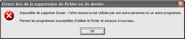 Impossible de supprimer ou renommer le fichier