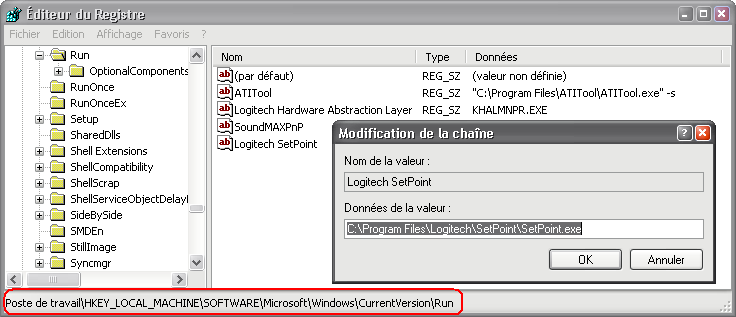 Lancer un programme depuis la base de registre