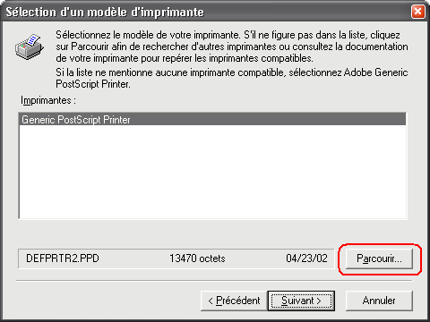 S&eacute;lection d&acute;un mod&egrave;le d&acute;imprimante